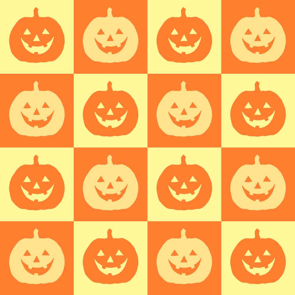 Halloween Pumpkin Faces in Warm Yellow and Orange Grid
