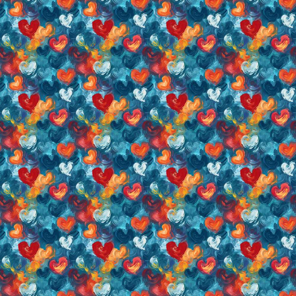Abstract Painted Hearts Blue Red Orange Brushstroke Art