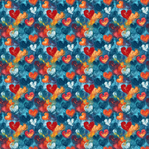 Abstract Painted Hearts Blue Red Orange Brushstroke Art