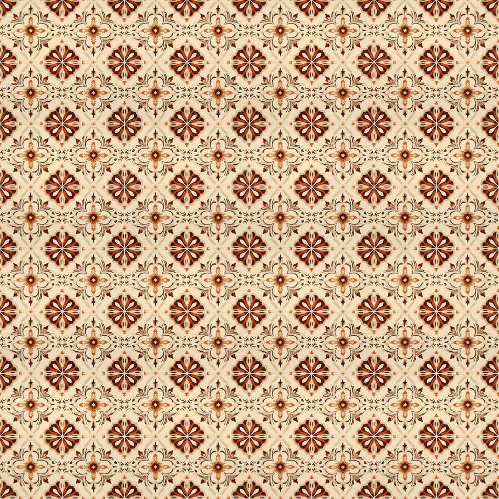 Rustic Geometric Floral Tile Brown Cream Vintage Wildflower Pattern