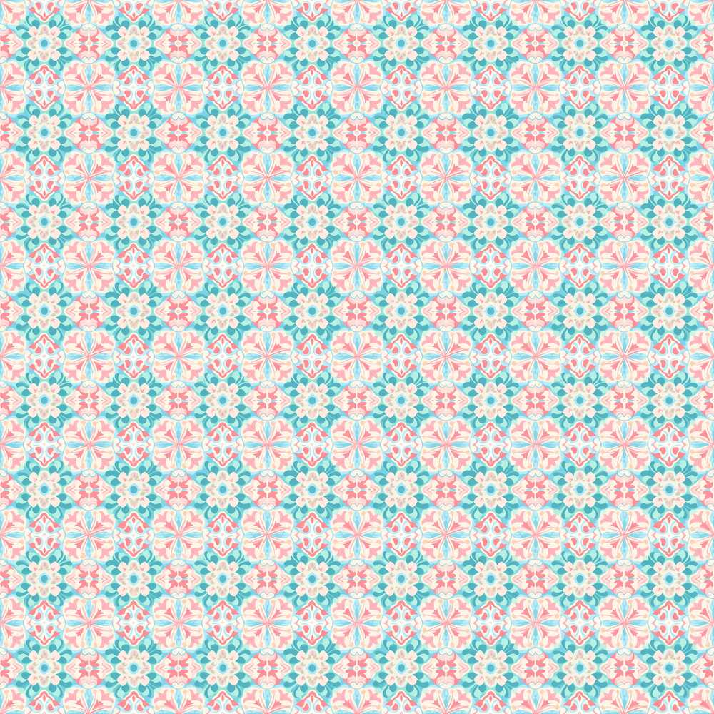 Pastel Floral Geometric Tile Pink Teal Wildflower Pattern Botanical
