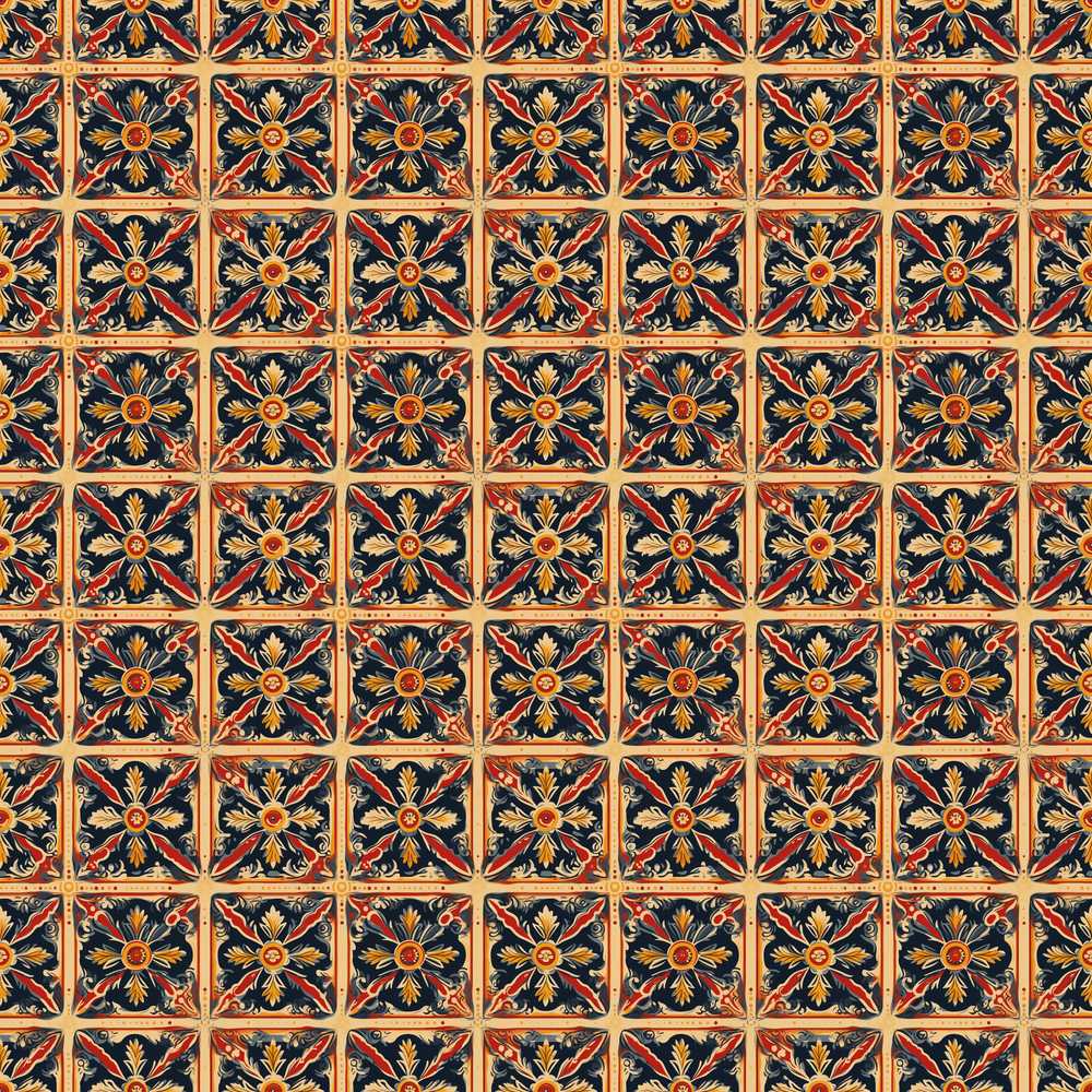 Vibrant Teal Orange Floral Geometric Wildflower Pattern Botanical
