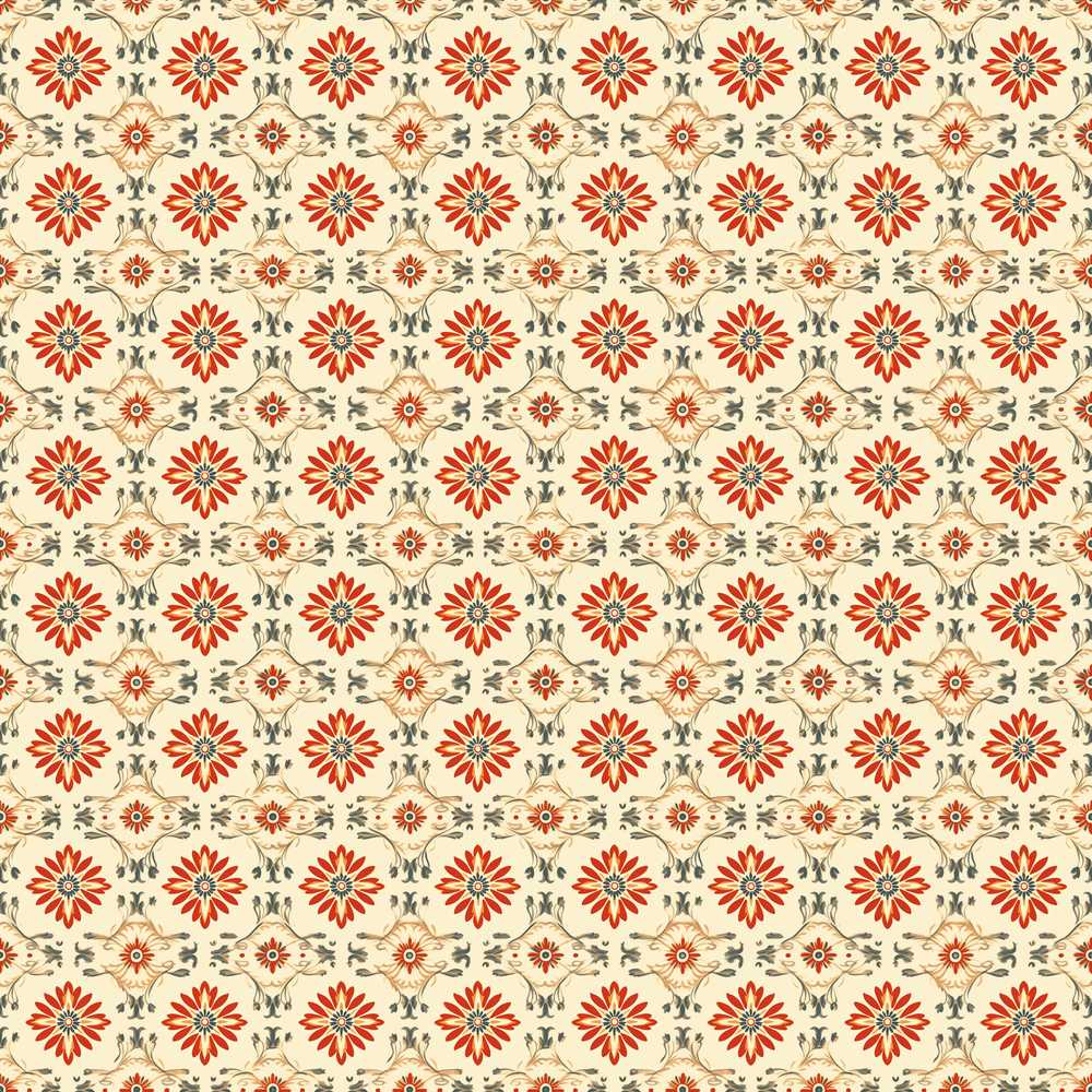 Aqua Orange Floral Tile Repeating Wildflower Pattern Botanical