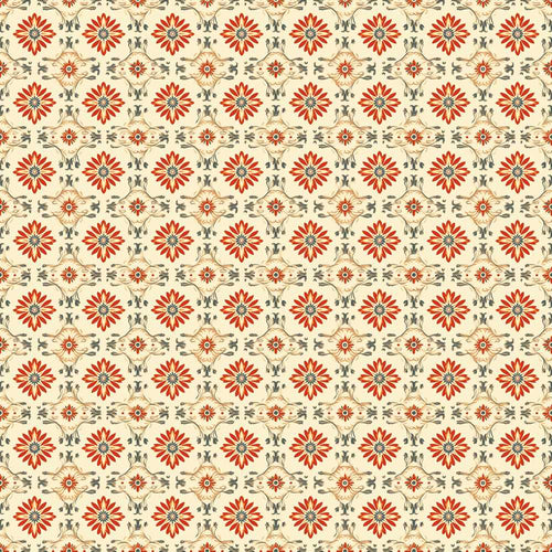 Aqua Orange Floral Tile Repeating Wildflower Pattern Botanical