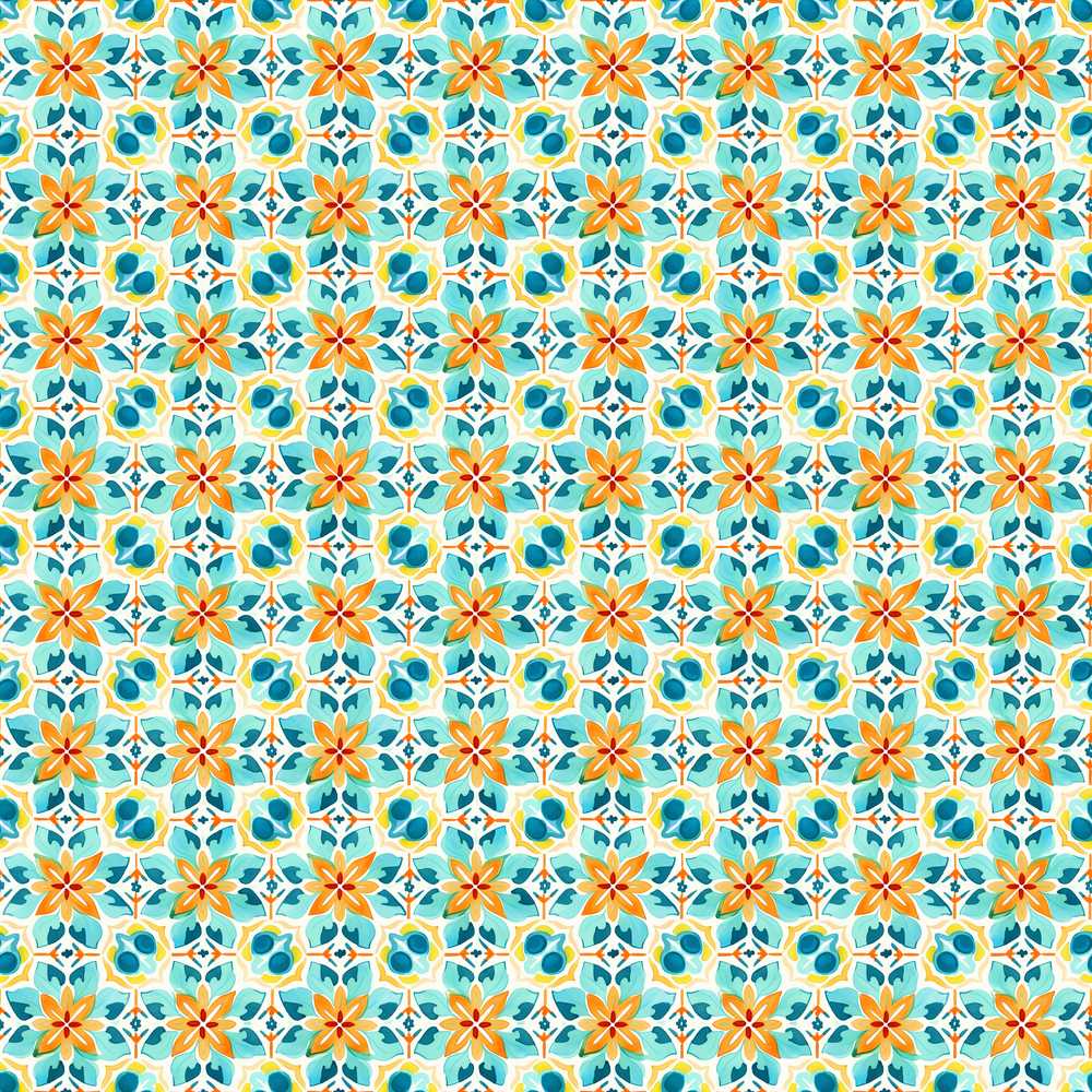 Dark Floral Folk Orange Blue Wildflower Pattern Botanical
