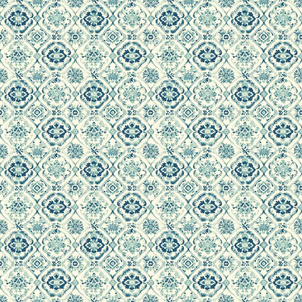 Classic Floral Tile Blue Cream Traditional Wildflower Pattern Botanical
