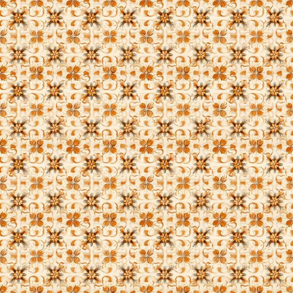 Warm Beige and Orange Vintage Floral Tile with Delicate Ornamental