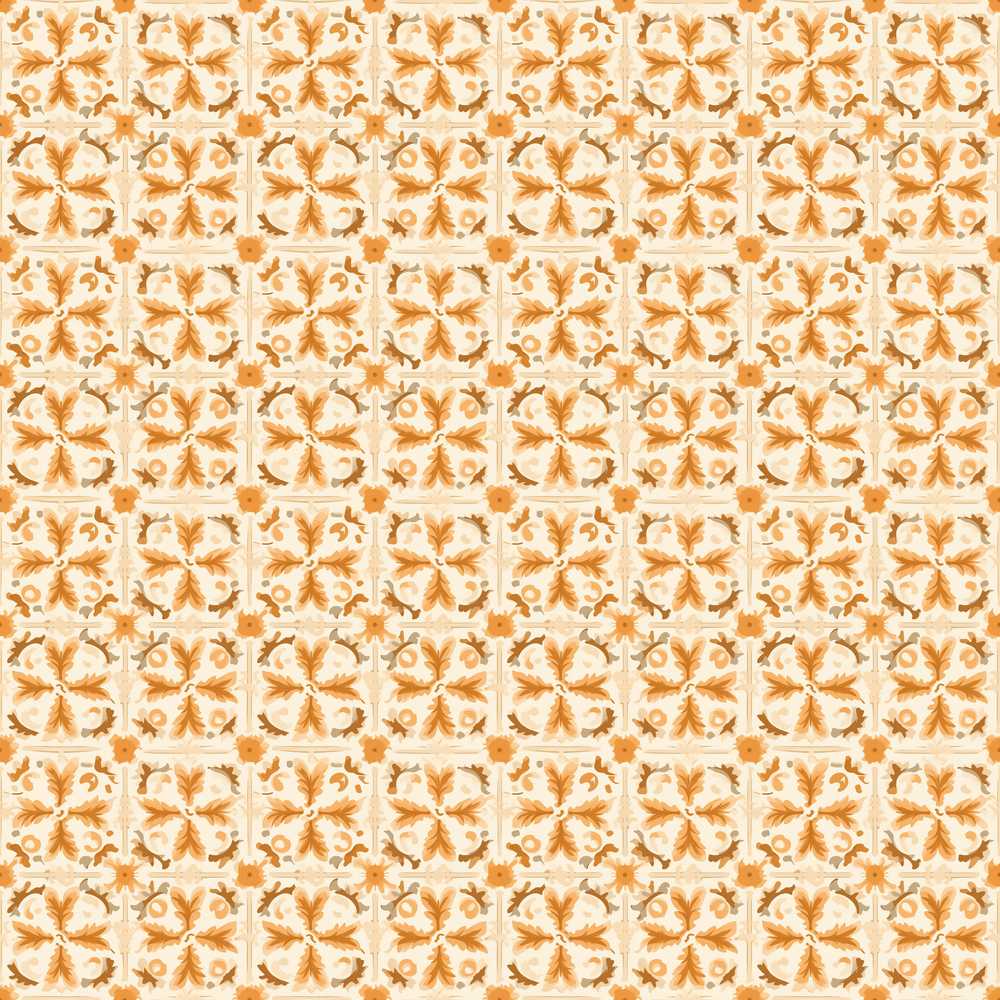 Light Tan and Ochre Traditional Floral Tile with Repeating Motifs