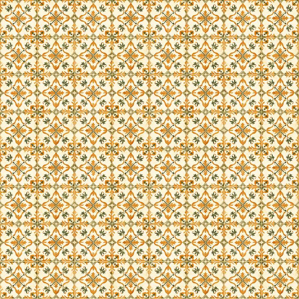 Ornate Orange and Olive Decorative Tile Motif Seamless Vintage Style