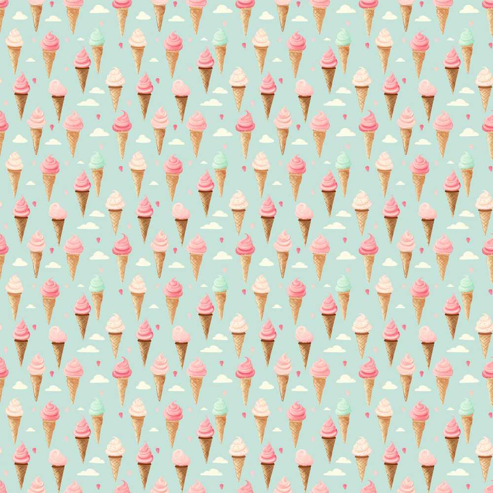 Pastel Ice Cream Cones on Sky Blue with Clouds Cute