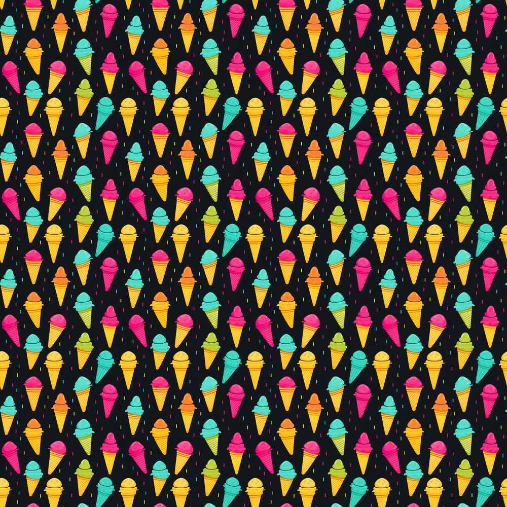Bright Neon Ice Cream Cones on Black Fun Pop Art