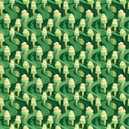 Abstract Green Swirl Background with Vanilla Ice Cream Cones Modern