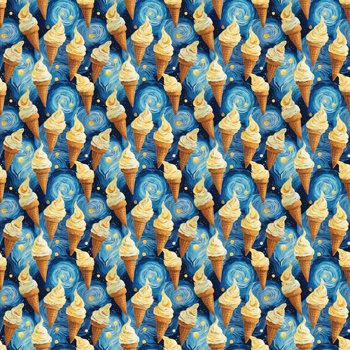 Artistic Ice Cream Cones Over Starry Night Inspired Blue Swirl