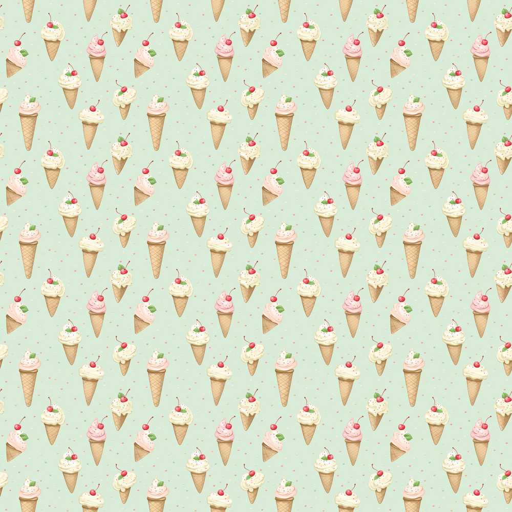 Vintage Style Ice Cream Cones with Cherries on Mint Green