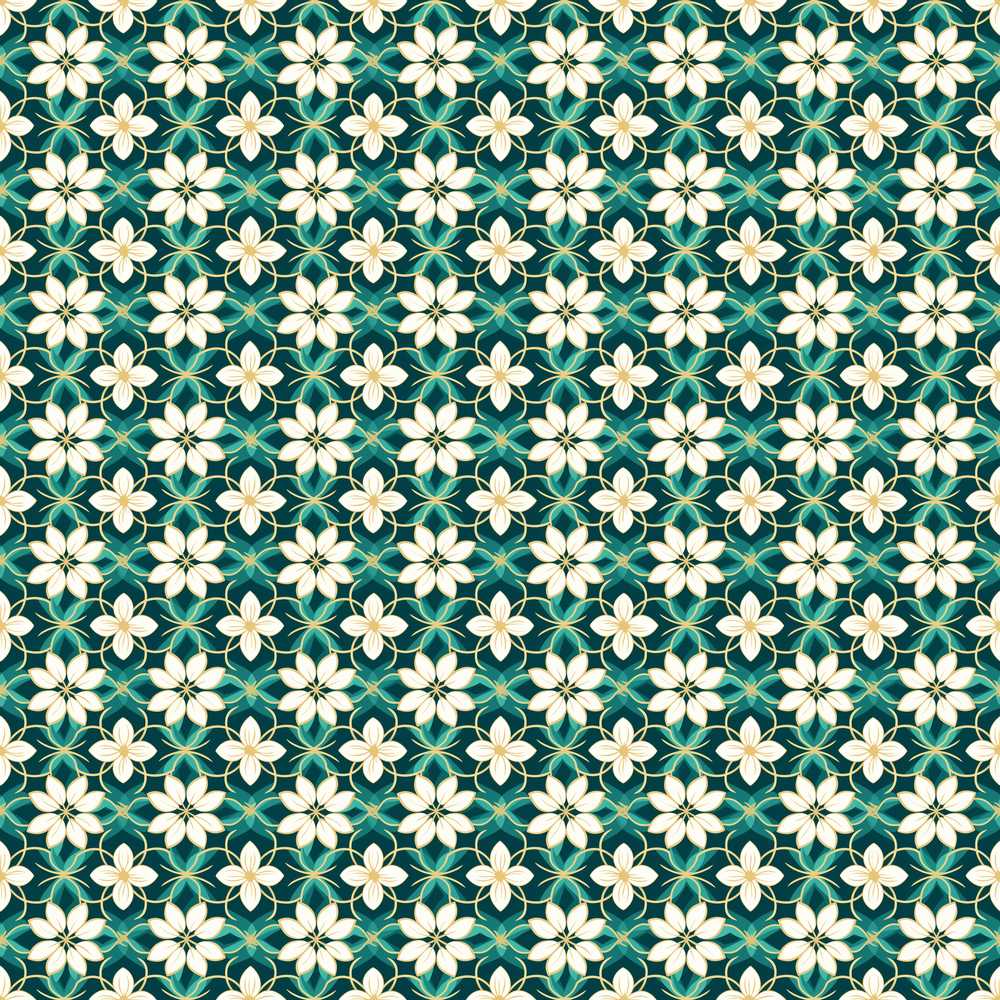 Elegant White Floral Lattice on Teal Geometric Background Wildflower