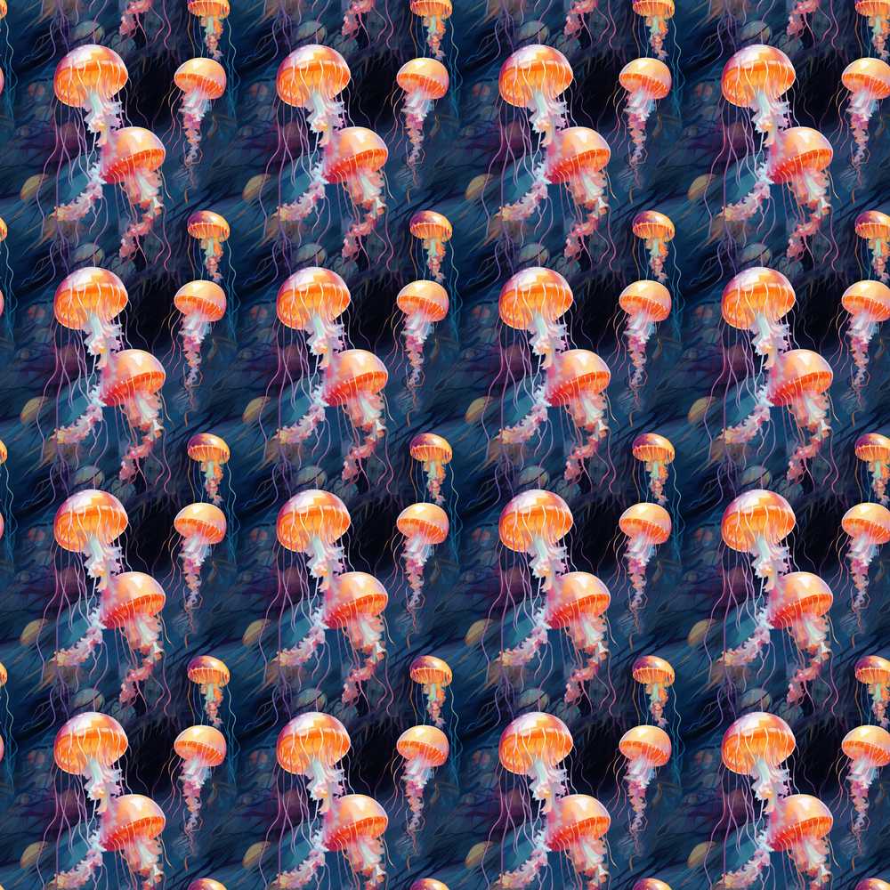 Orange Jellyfish Underwater Ocean on Dark Blue Background