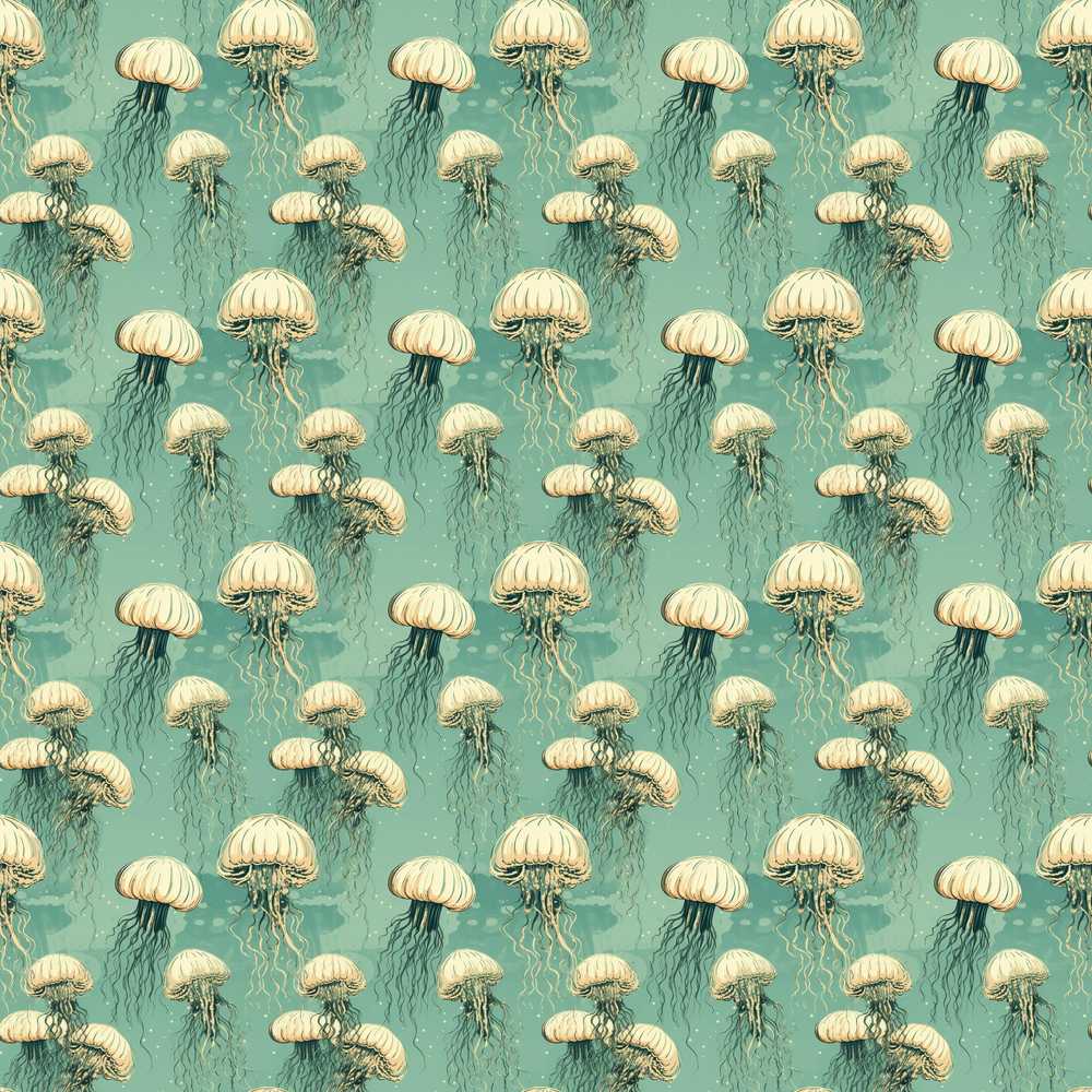 Style Jellyfish Illustration on Muted Green Background Ocean