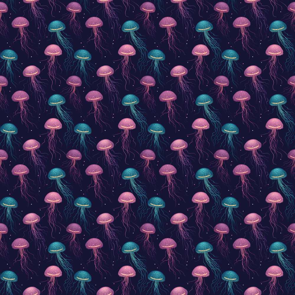 Jellyfish Floating on Deep Purple Ocean Background Marine