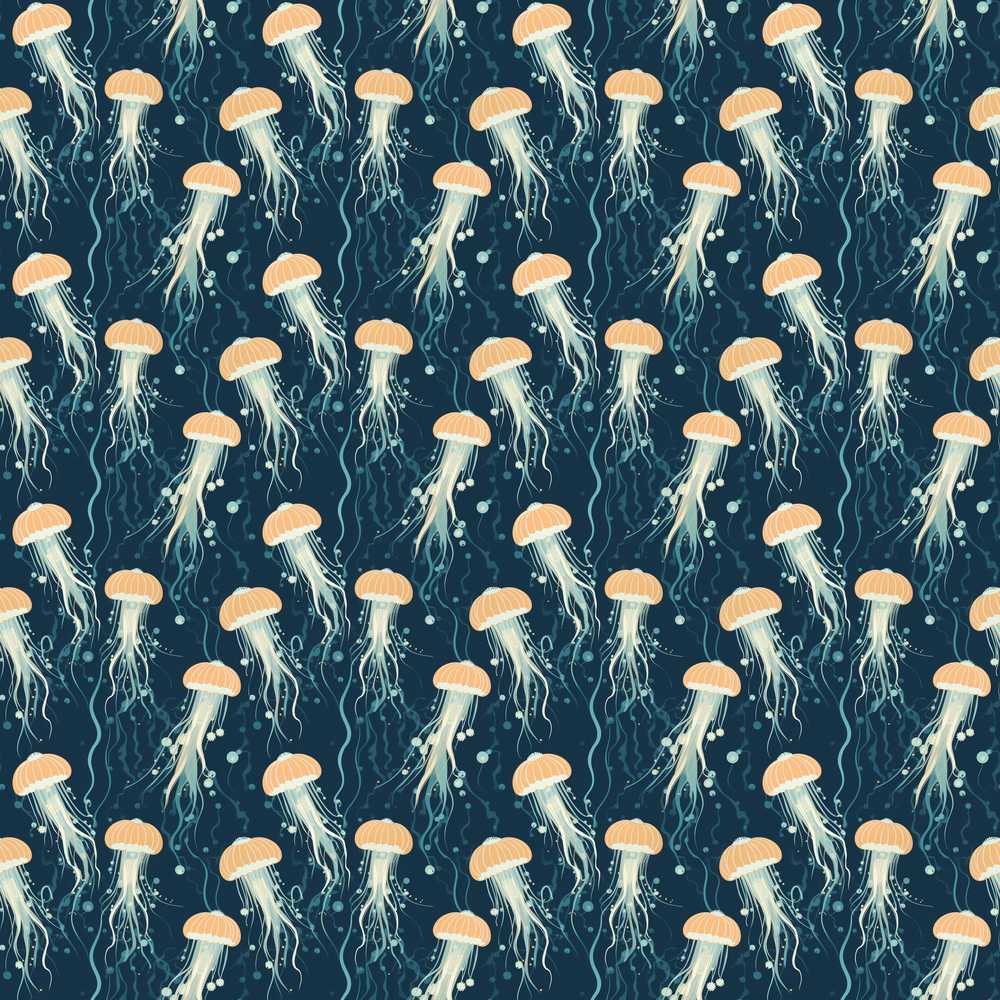 Soft Coral Jellyfish on Light Aqua Background Seamless Underwater