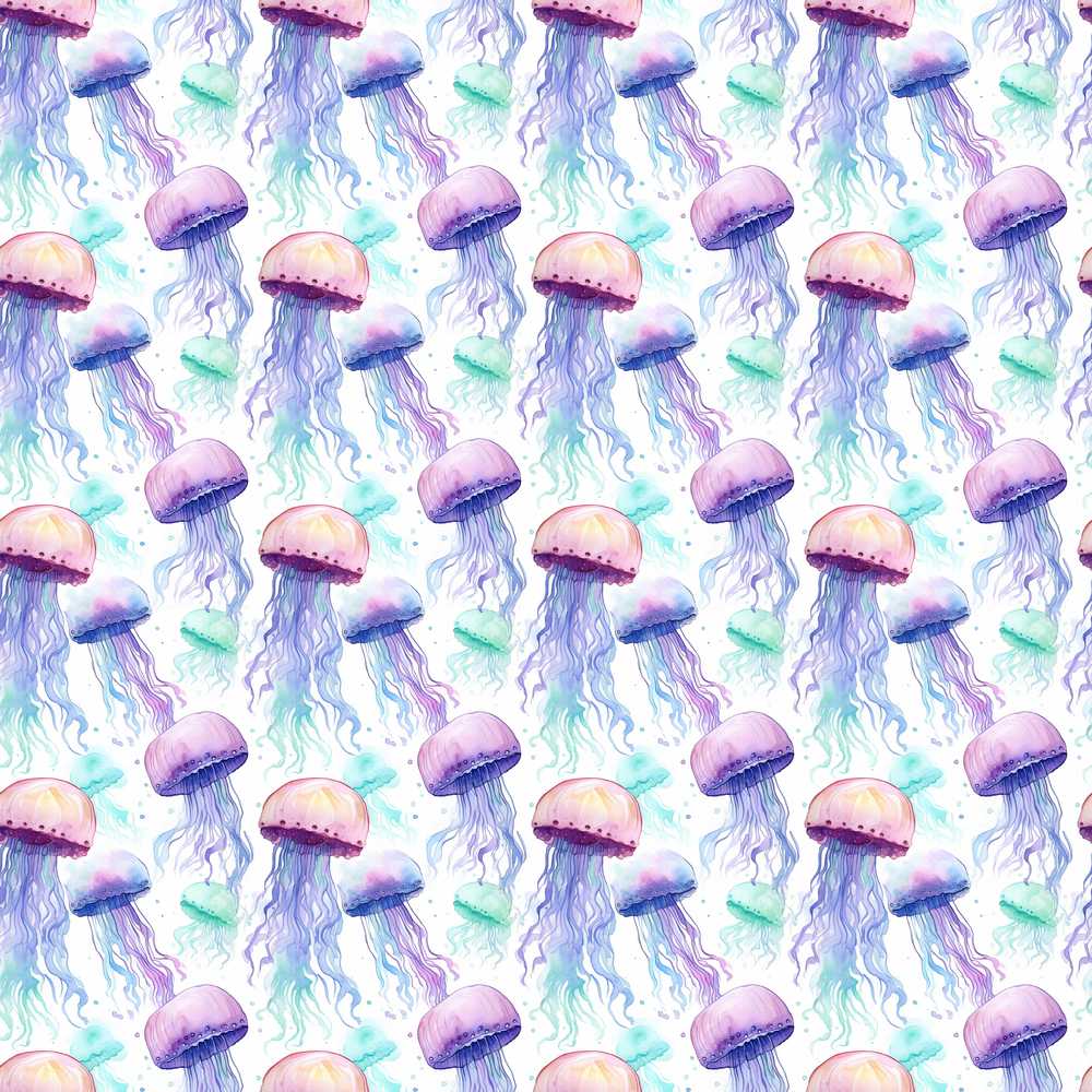 Soft Watercolor Jellyfish in Pastel Purple and Aqua Seamless Marine