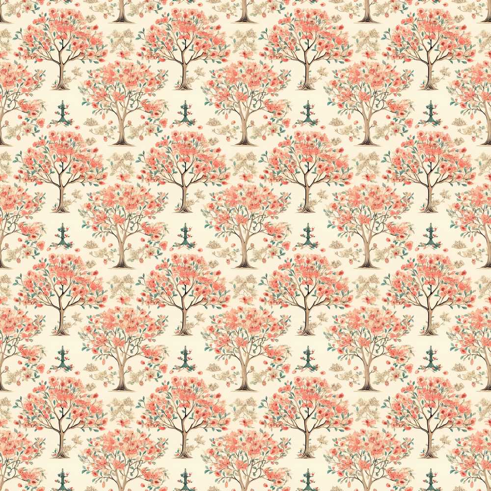 Vintage Style Blossom Trees with Birds Seamless Botanical Wildflower