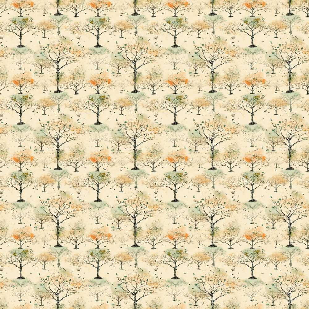 Minimal Winter Trees with Subtle Foliage and Birds Neutral Background