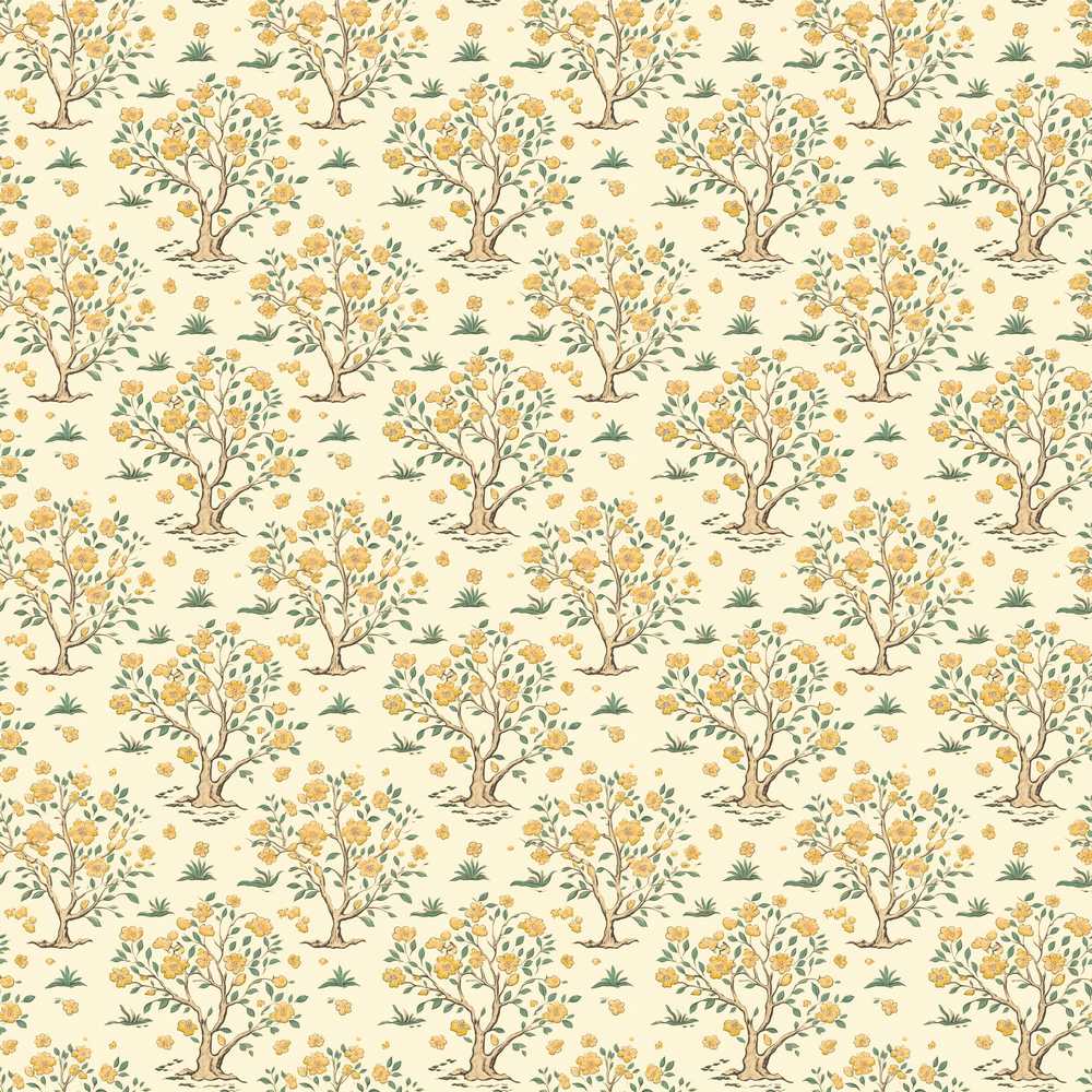Vintage Floral Tree with Yellow Blossoms on Cream Background