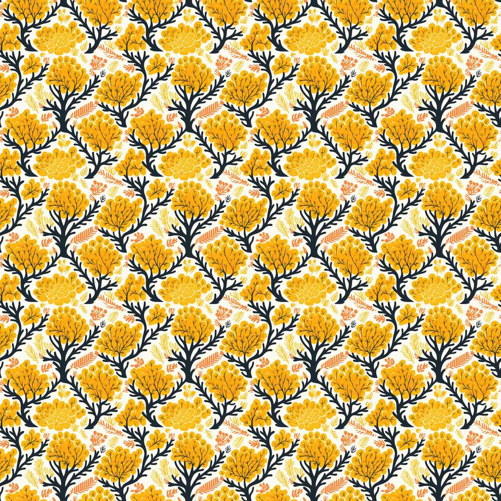 Bold Mustard Yellow Floral Tree with Dark Branches Modern Style