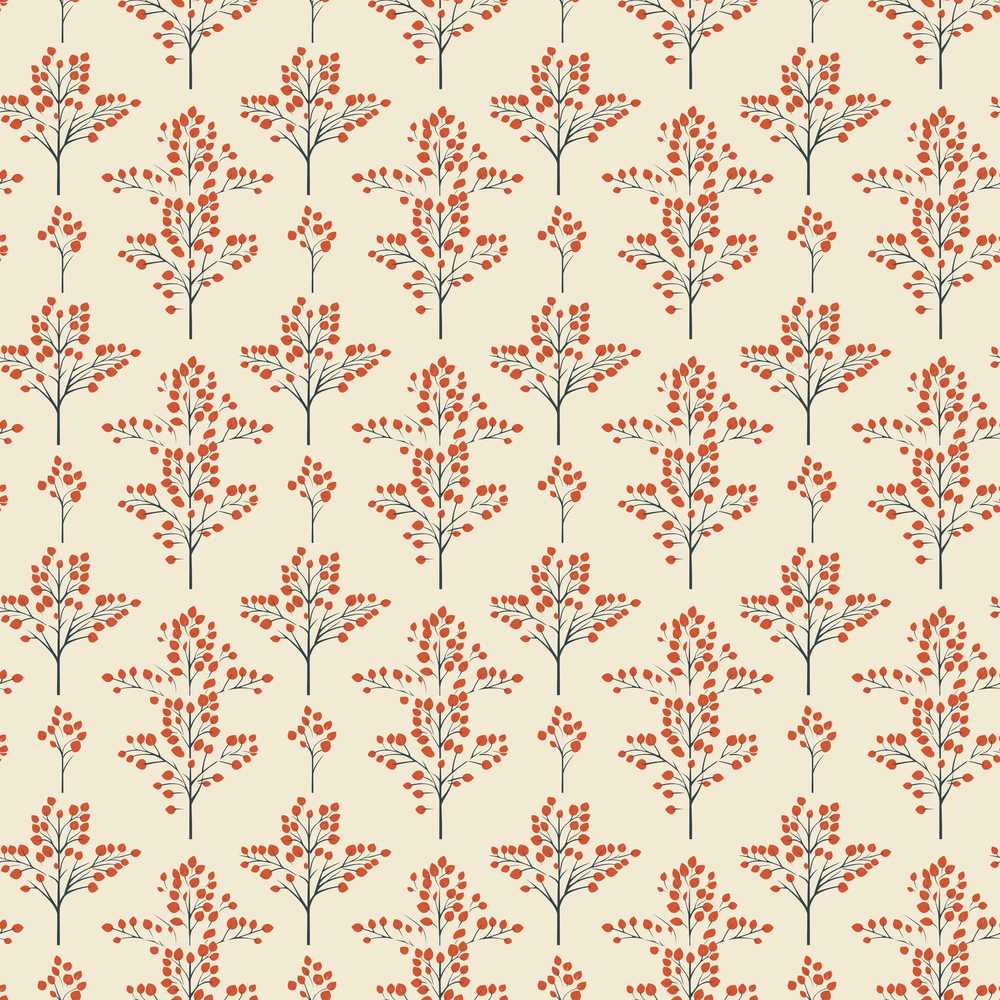 Minimal Red Leaf Tree Motif Repeating on Soft Neutral Background