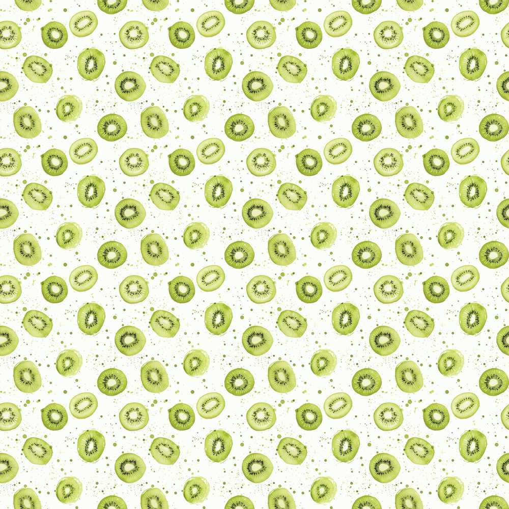 Watercolor Kiwi Slice Scatter Seamless Fruit on White Background