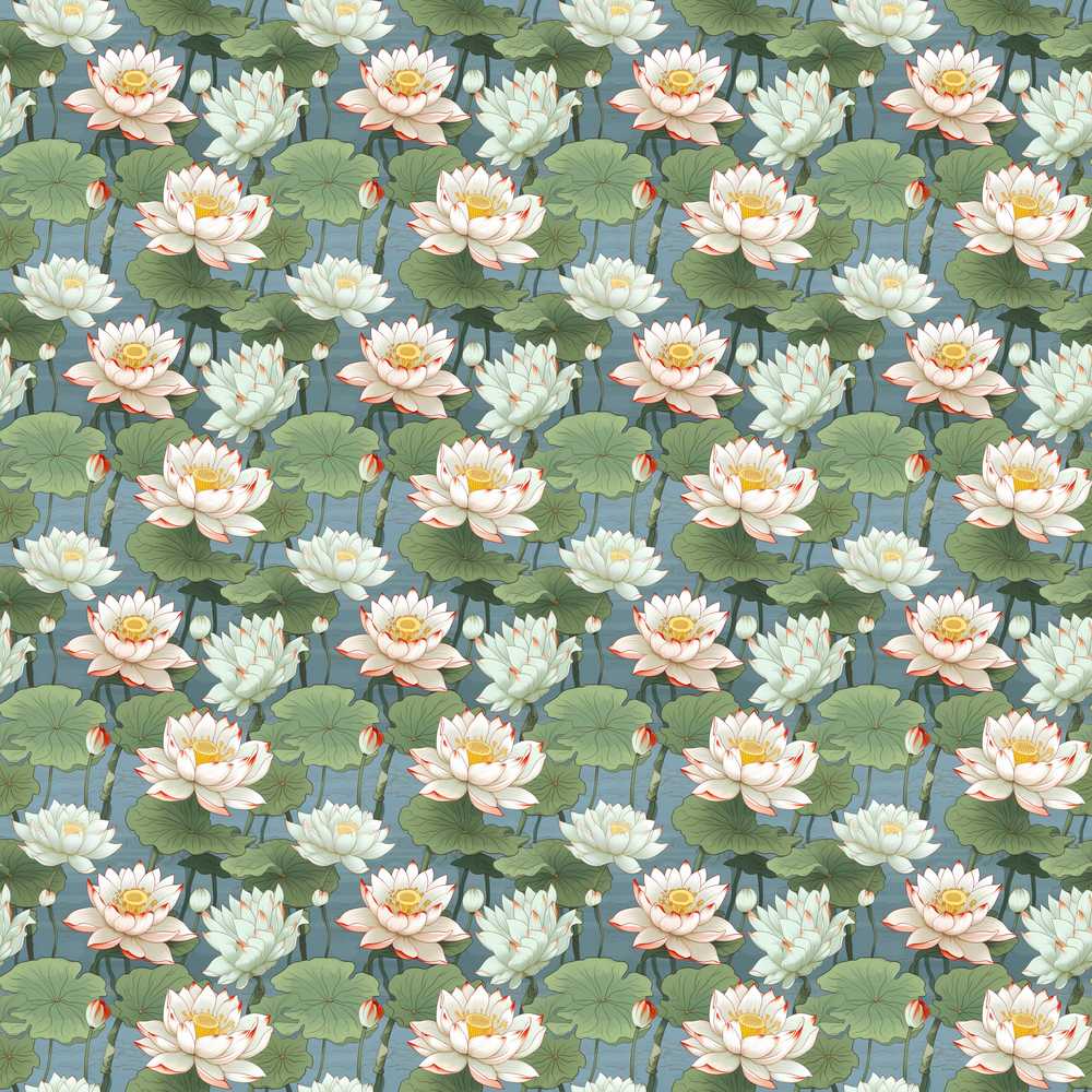 Traditional Lotus Pond Floral with Calm Blue Background Wildflower