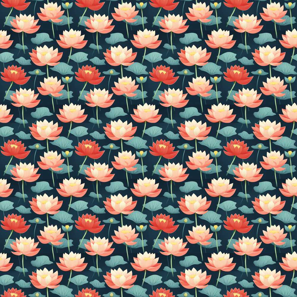 Bright Coral Lotus Floral with Modern Botanical Style Wildflower