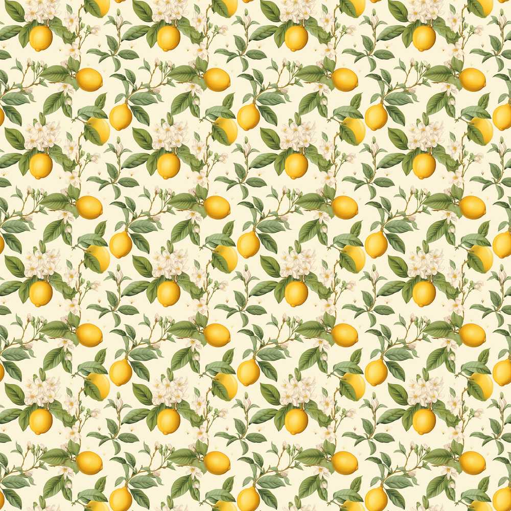 Elegant Lemon Branches with Blossoms on Light Cream Background