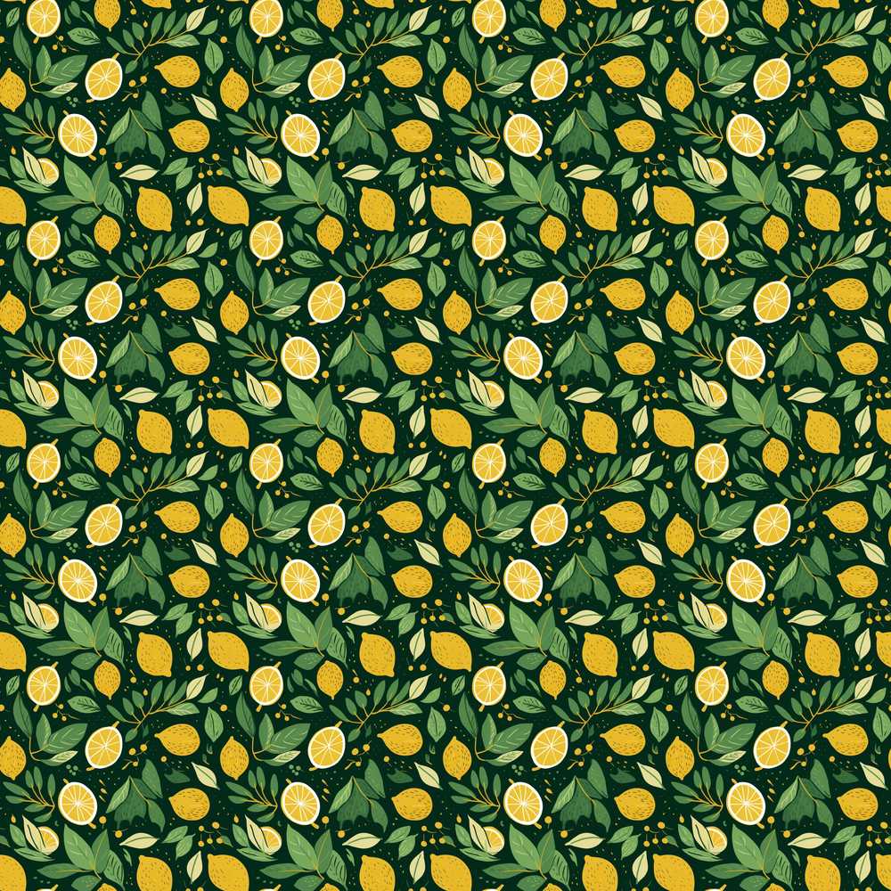 Decorative Lemon and Citrus Slice Deep Green Background