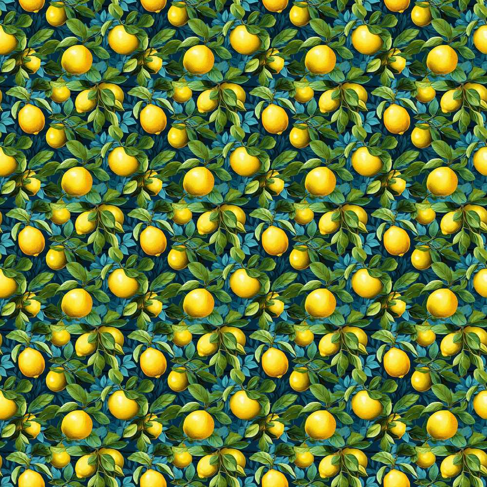 Rich Blue Background with Vibrant Lemon Tree Branches