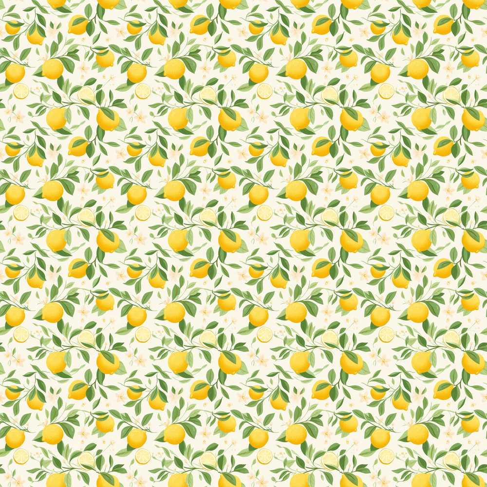 Light Botanical Lemon with Slices and Blossoms on Cream