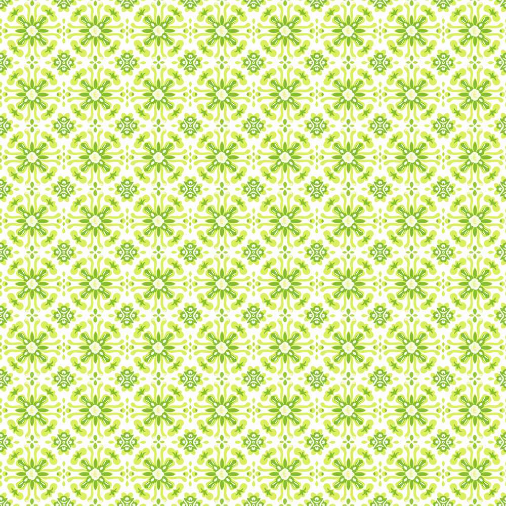 Small Scale Green Floral Geometric Tile Wildflower Pattern Botanical