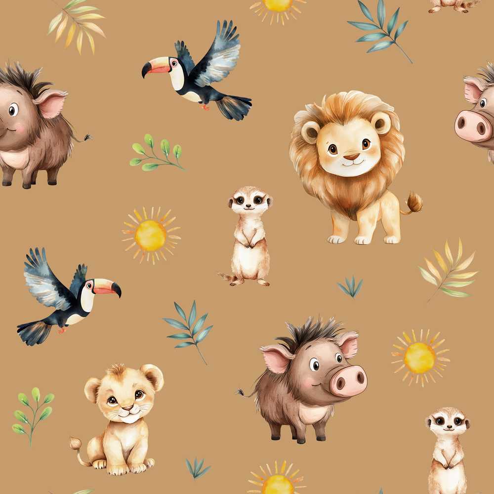 Cute Safari Animals Lion Meerkat Toucan Neutral Illustration