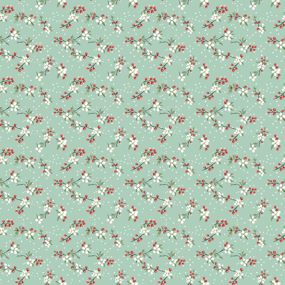 Light Blue Floral and Berry Branch with Soft Dots Seamless