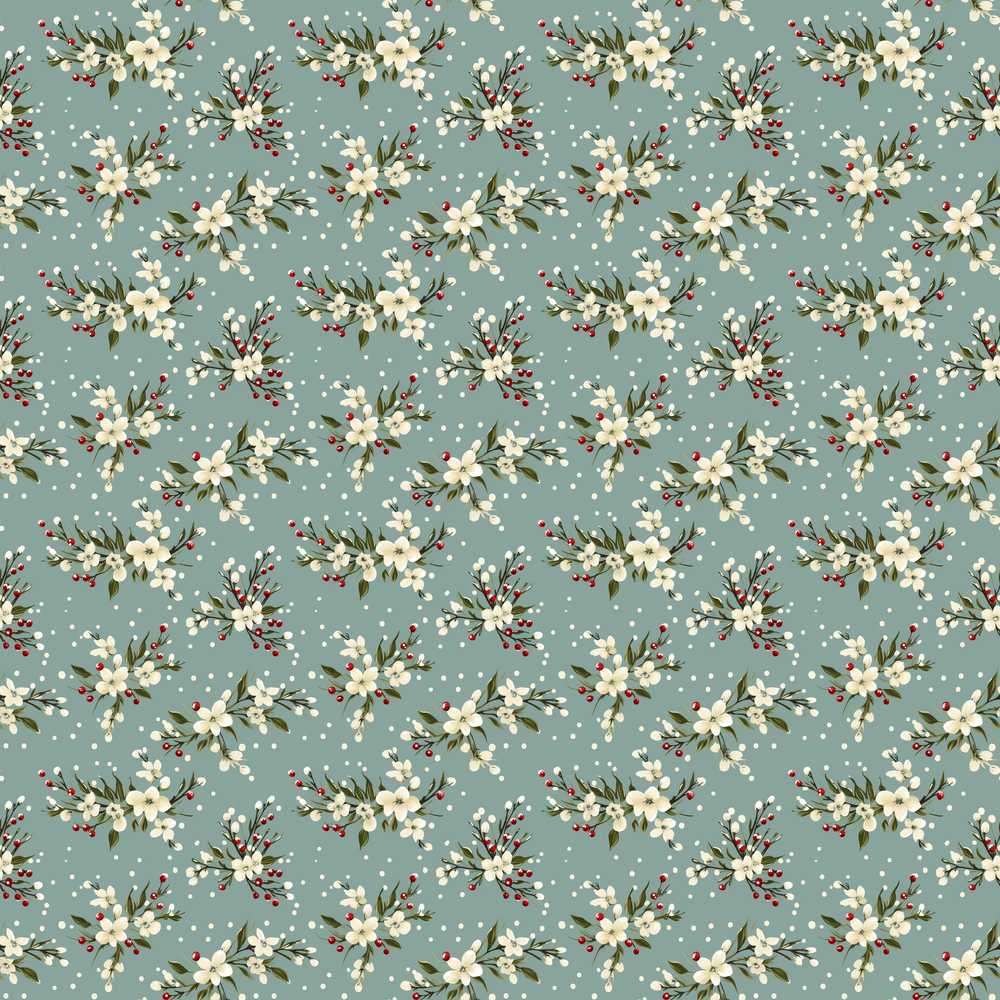 Soft Blue Floral and Berry Sprigs with Polka Dots