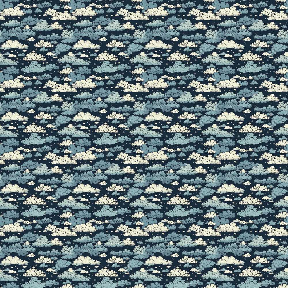 Vintage Style Cloud Night Sky Blue and Cream Seamless