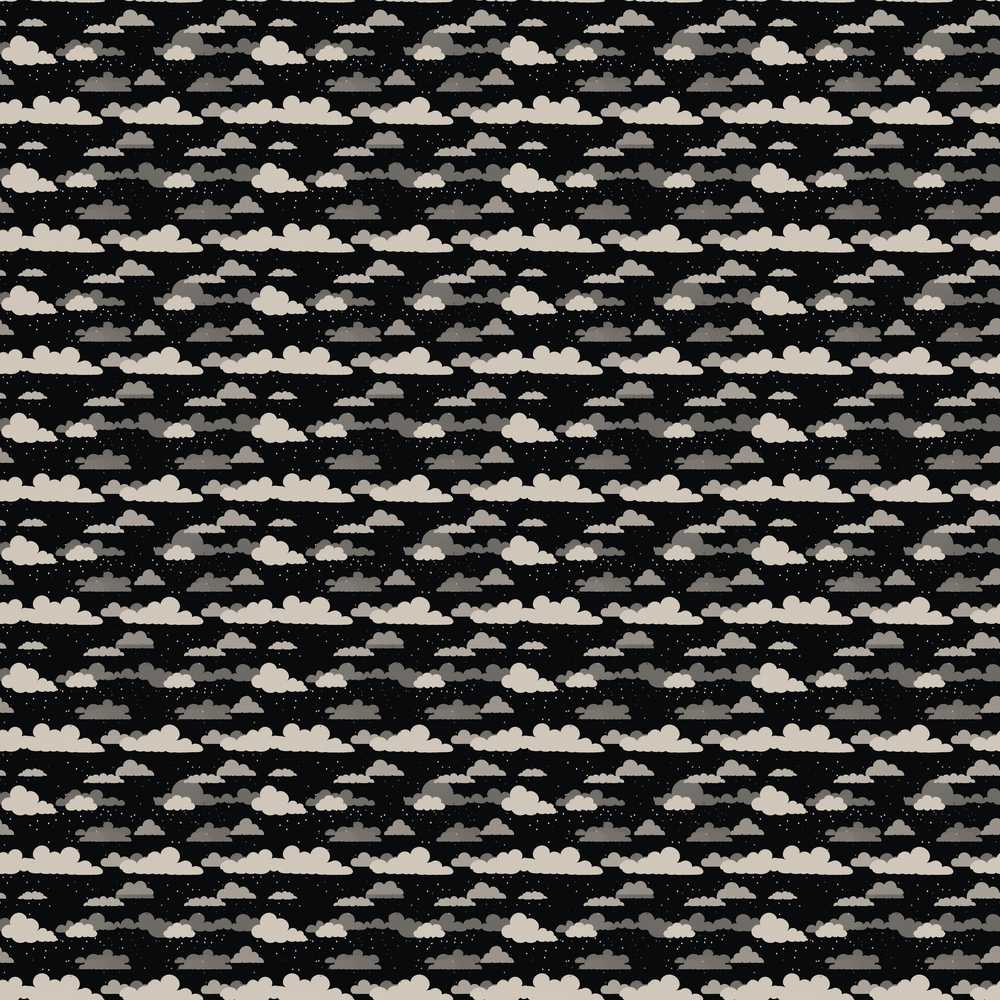 Minimal Cloud Black Night Sky Cream Clouds Seamless