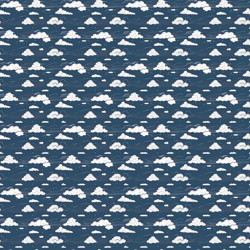 Artistic Sketch Cloud Navy Background Hand Drawn Style Seamless
