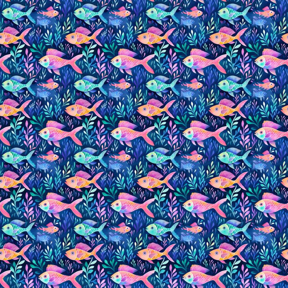 Bright Tropical Fish and Coral Reef in Vibrant Neon Colours