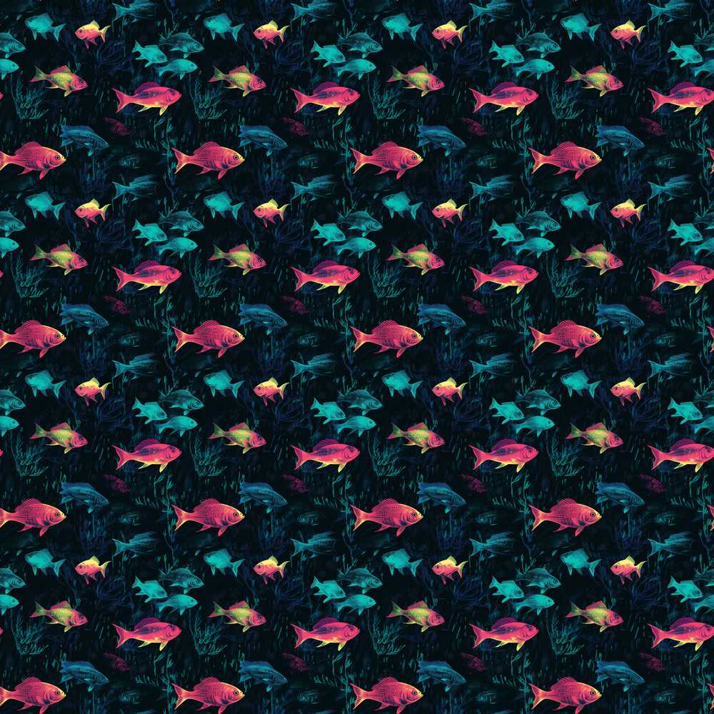 Neon Pink and Blue Fish in Deep Sea Background