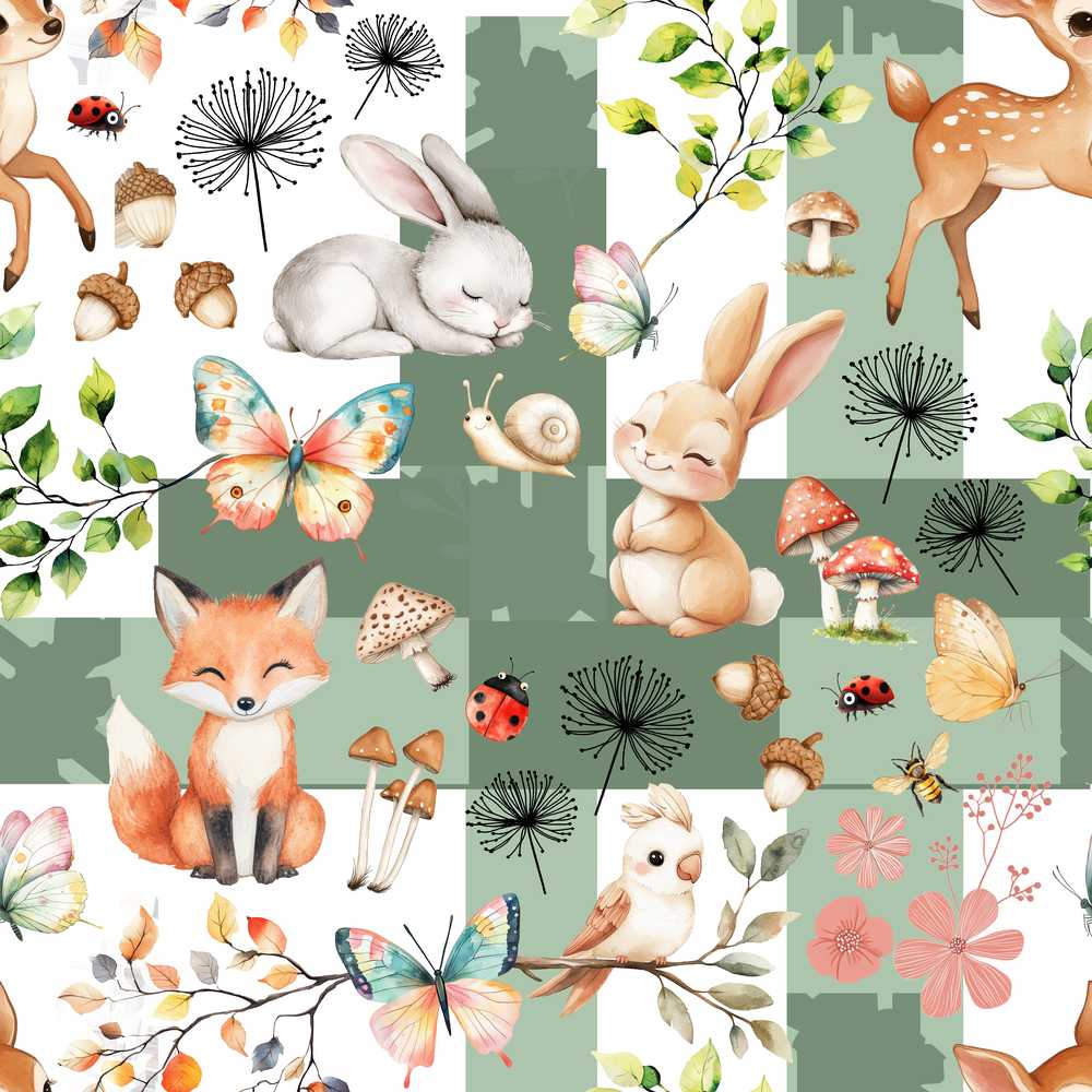 Watercolour Woodland Animals with Bunny Fox and Butterflies