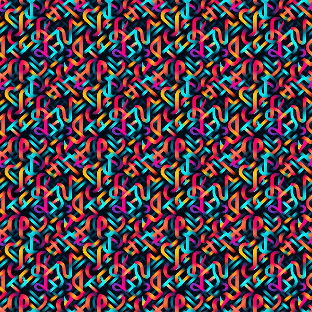 Geometric Neon Interlocking Shapes on Dark Background Seamless