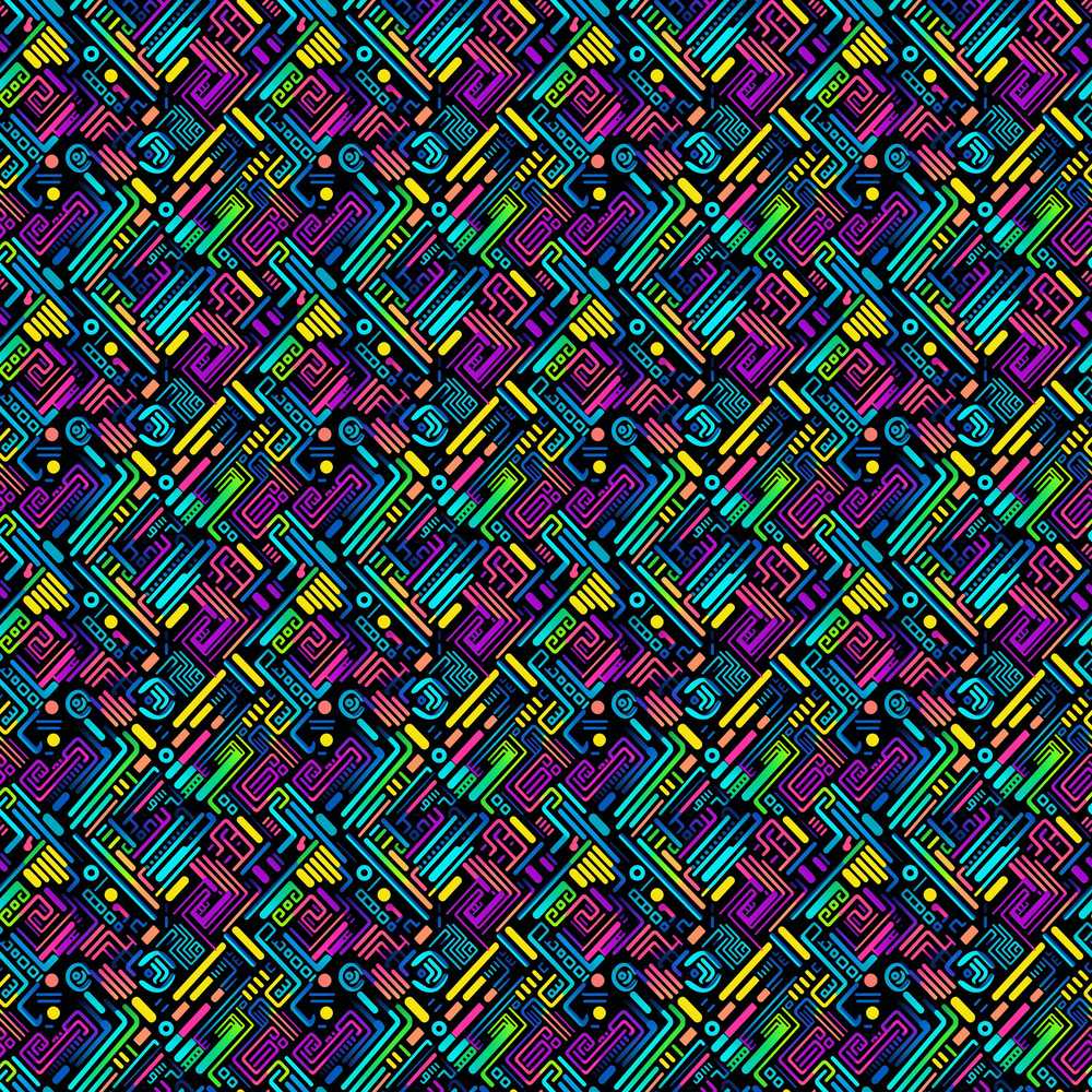 Modern Neon Circuit Board Geometric Repeat Pattern Decorative