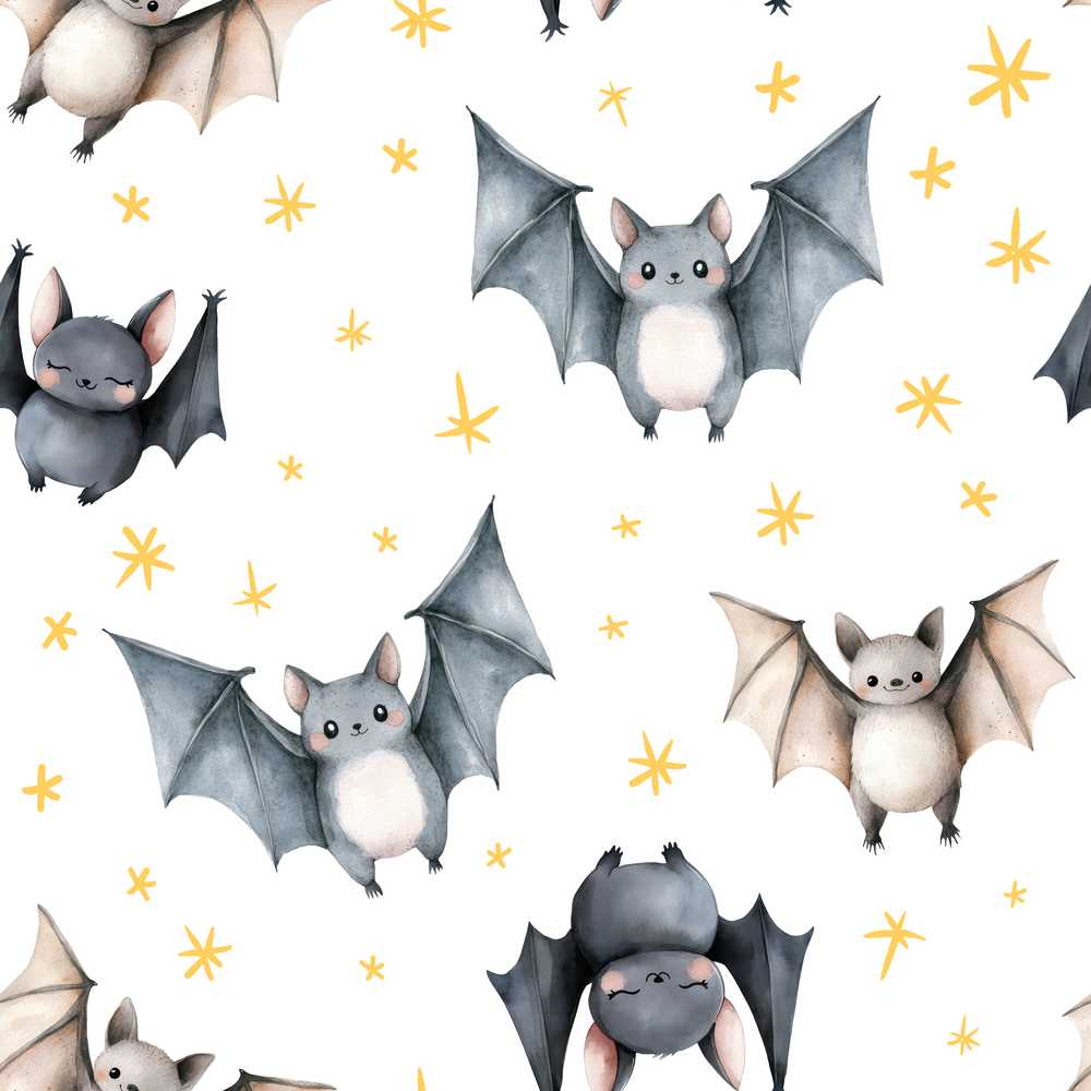 Cute Watercolor Bats and Stars Warm Sand Background