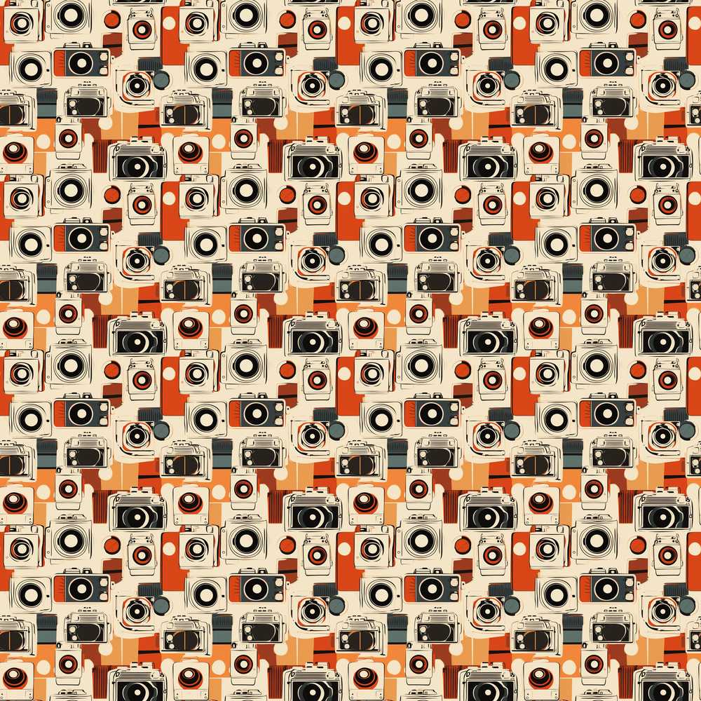 Mid Century Modern Abstract Camera Orange Cream Style